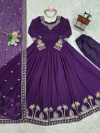Prazu Fashion Violet Georgette Thread With Sequence Work Anarkali Suit - Distacart