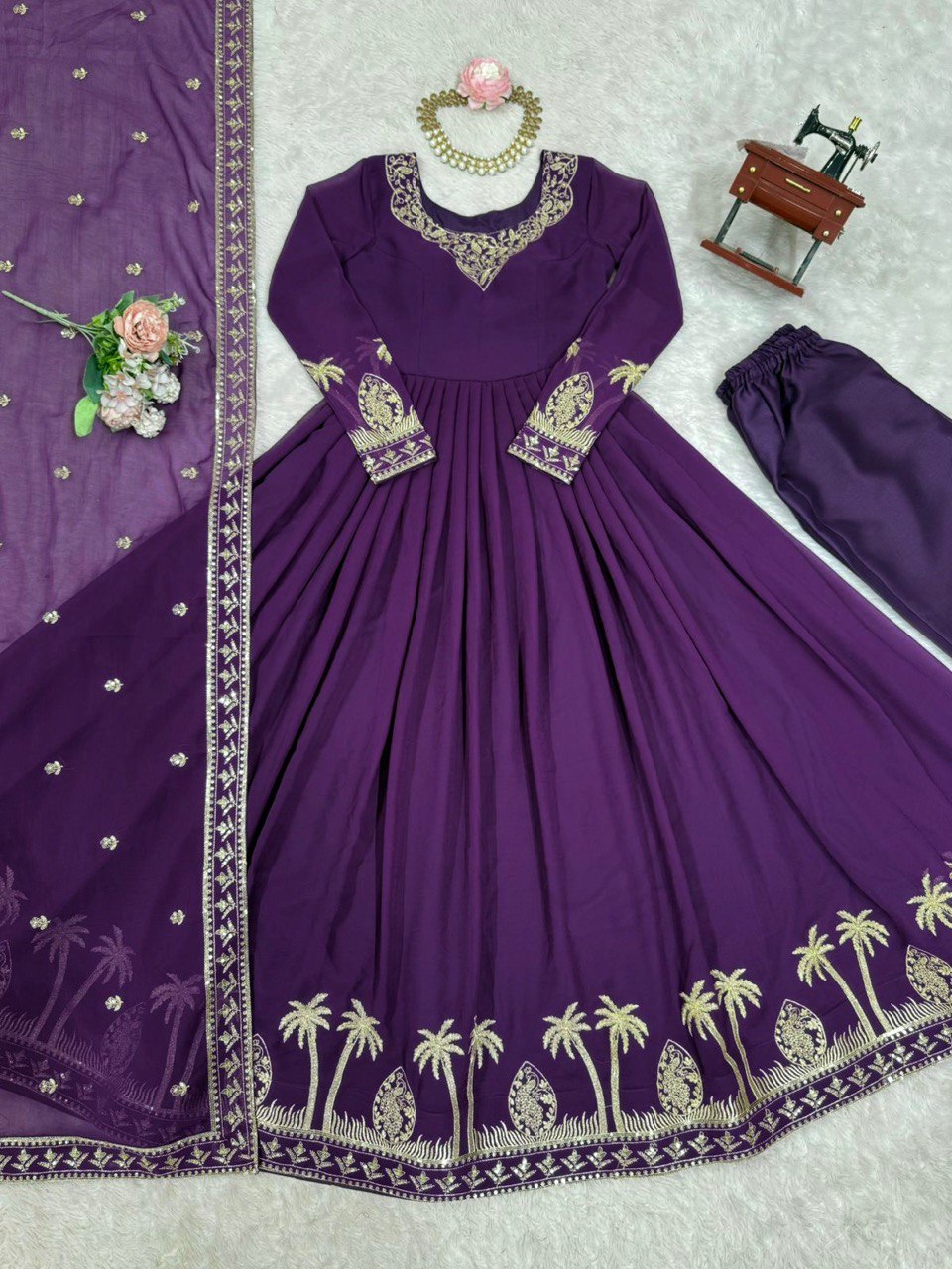 Prazu Fashion Violet Georgette Thread With Sequence Work Anarkali Suit - Distacart