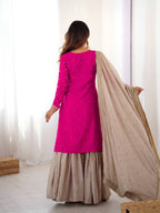 Prazu Fashion Pink Chinon Silk Sequence With Pearl Work Sharara Suit - Distacart