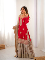 Prazu Fashion Red Chinon Silk Sequence With Pearl Work Sharara Suit - Distacart