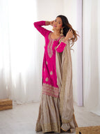 Prazu Fashion Pink Chinon Silk Sequence With Pearl Work Sharara Suit - Distacart