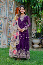 Lehenga Mart Faux Georgette Gown With Dupatta-Blue - Distacart