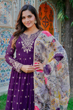 Prazu Fashion Violet Georgette Thread With Sequence Work Anarkali Suit - Distacart