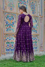 Prazu Fashion Violet Georgette Thread With Sequence Work Anarkali Suit - Distacart