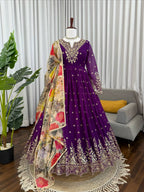 Prazu Fashion Violet Georgette Thread With Sequence Work Anarkali Suit - Distacart