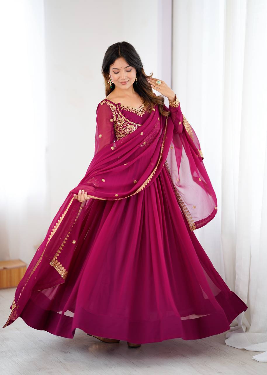 Prazu Fashion Purple Faux Georgette Embroidered Sequin Anarkali Suit - Distacart