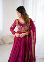 Prazu Fashion Purple Faux Georgette Embroidered Sequin Anarkali Suit - Distacart