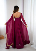 Prazu Fashion Purple Faux Georgette Embroidered Sequin Anarkali Suit - Distacart