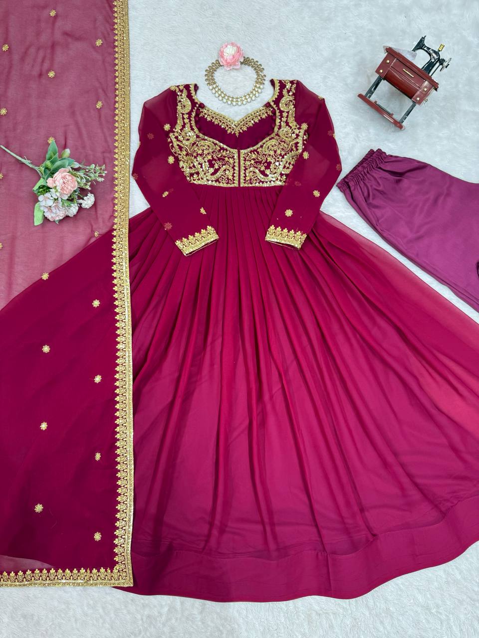 Prazu Fashion Purple Faux Georgette Embroidered Sequin Anarkali Suit - Distacart