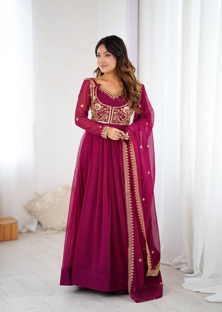 Prazu Fashion Purple Faux Georgette Embroidered Sequin Anarkali Suit