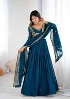 Prazu Fashion Royal Blue Faux Georgette Embroidered Sequin Anarkali Suit - Distacart