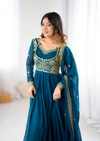 Prazu Fashion Royal Blue Faux Georgette Embroidered Sequin Anarkali Suit - Distacart