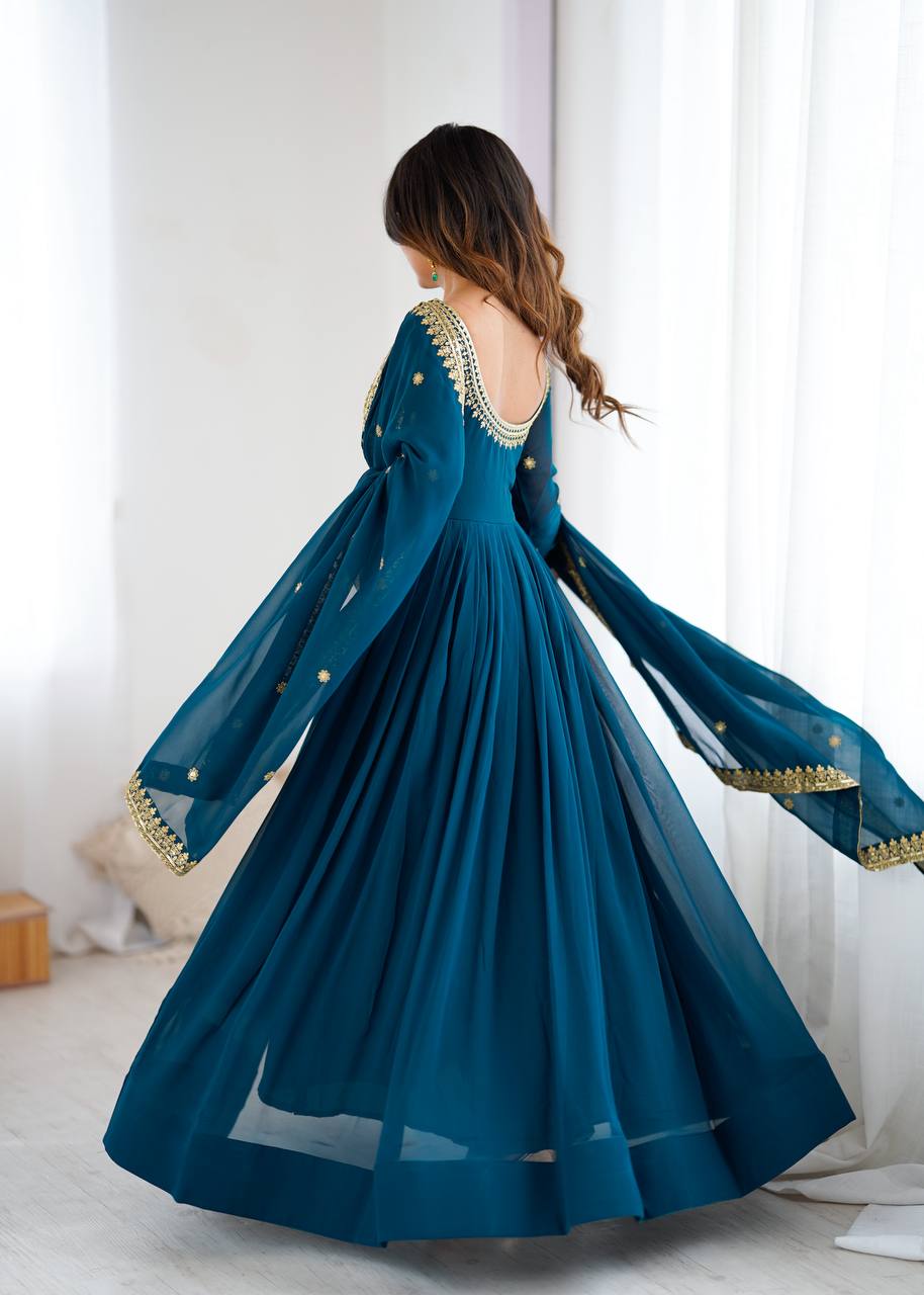 Prazu Fashion Royal Blue Faux Georgette Embroidered Sequin Anarkali Suit - Distacart