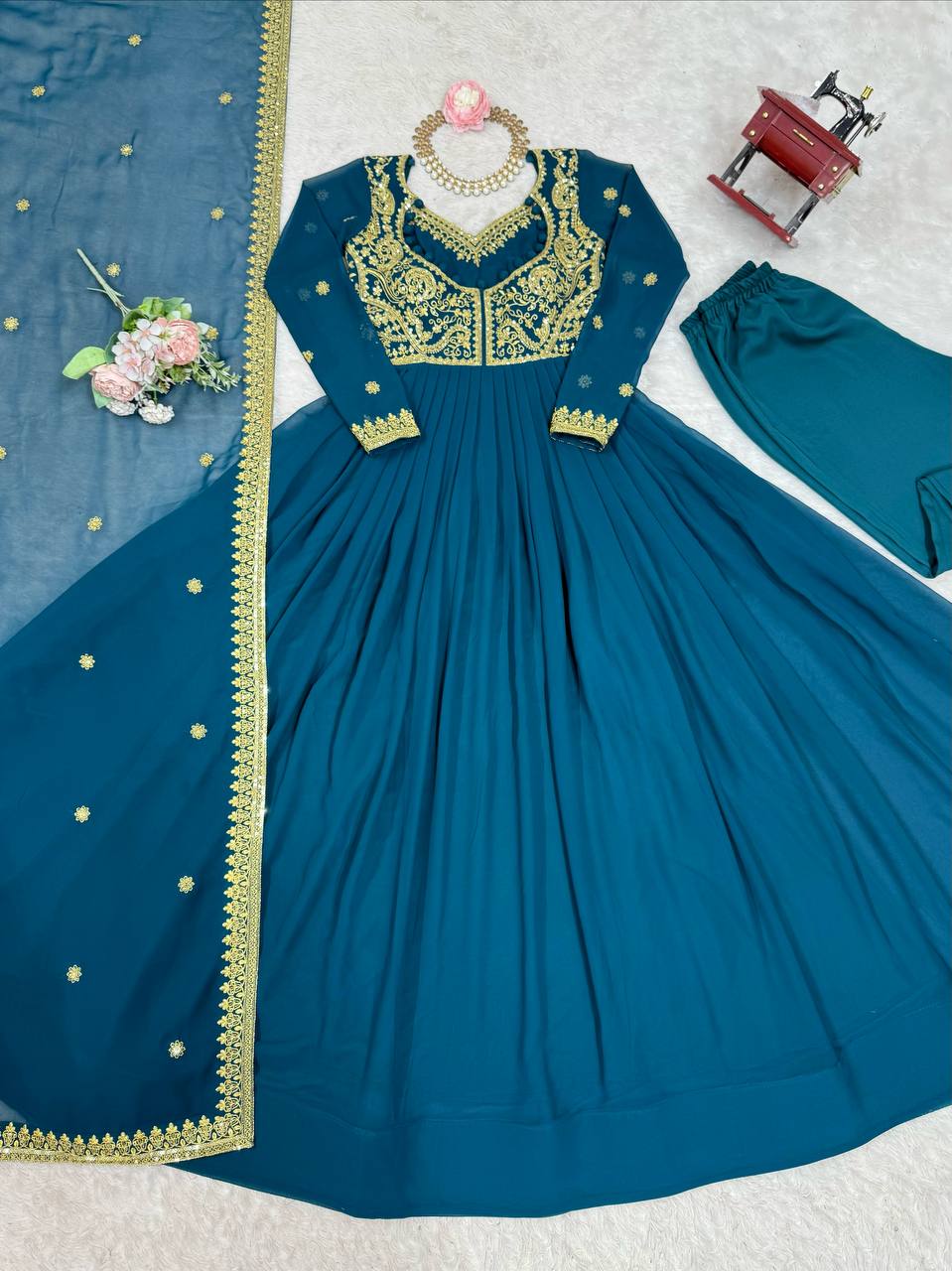 Prazu Fashion Royal Blue Faux Georgette Embroidered Sequin Anarkali Suit - Distacart