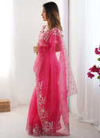 Prazu Fashion Pink Thread Sequence Organza Silk Party Wear Saree - Distacart