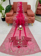 Prazu Fashion Pink Thread Sequence Organza Silk Party Wear Saree - Distacart