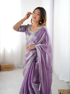 Prazu Fashion Lavender Thread Sequence Organza Silk Party Wear Saree - Distacart