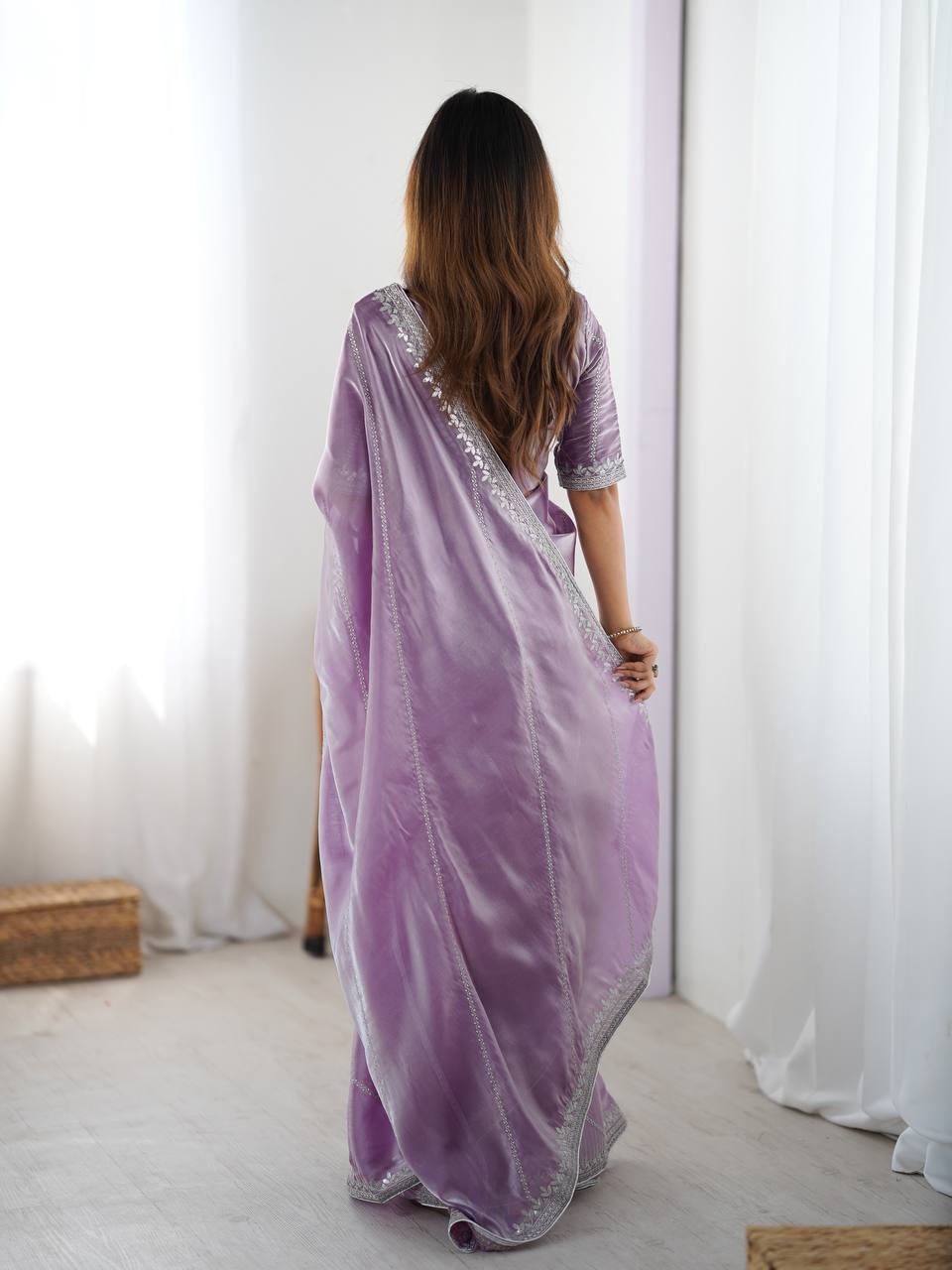 Prazu Fashion Lavender Thread Sequence Organza Silk Party Wear Saree - Distacart