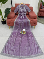 Prazu Fashion Lavender Thread Sequence Organza Silk Party Wear Saree - Distacart