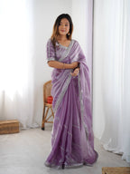 Prazu Fashion Lavender Thread Sequence Organza Silk Party Wear Saree - Distacart