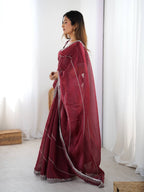 Prazu Fashion Maroon Thread Sequence Organza Silk Party Wear Saree - Distacart