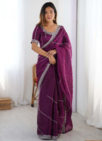 Prazu Fashion Wine Thread Sequence Organza Silk Party Wear Saree - Distacart