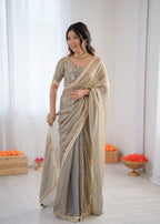 Prazu Fashion Light Grey Golden Shaded Fendi Silk Ready To Wear Saree - Distacart