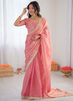 Prazu Fashion Peach Golden Shaded Fendi Silk Ready To Wear Saree - Distacart