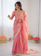 Prazu Fashion Peach Golden Shaded Fendi Silk Ready To Wear Saree - Distacart