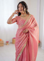 Prazu Fashion Peach Golden Shaded Fendi Silk Ready To Wear Saree - Distacart