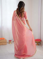 Prazu Fashion Peach Golden Shaded Fendi Silk Ready To Wear Saree - Distacart