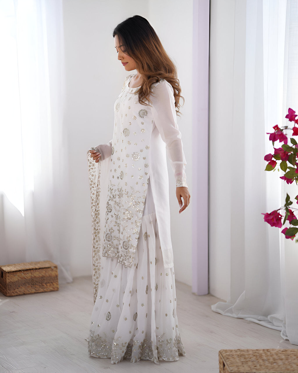 Lehenga Mart Designer Sharara Suit for women - White - Distacart
