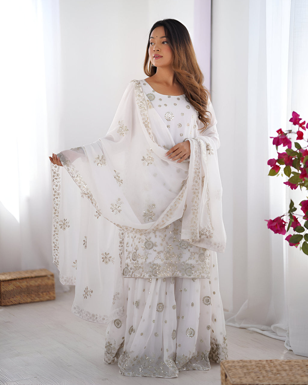 Lehenga Mart Designer Sharara Suit for women - White - Distacart