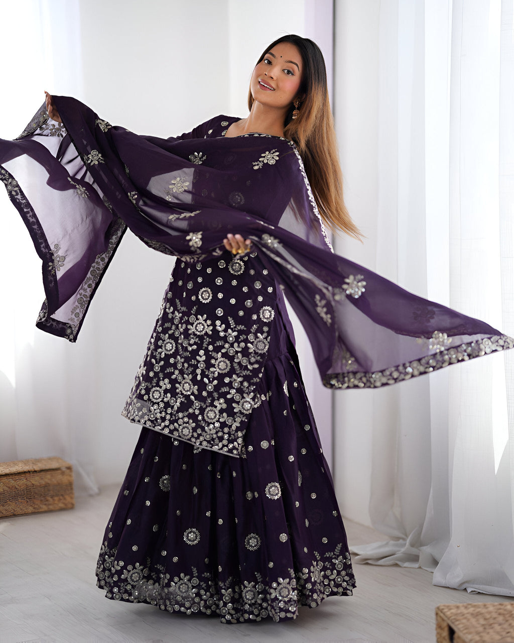 Lehenga Mart Designer Sharara Suit for women - wine - Distacart