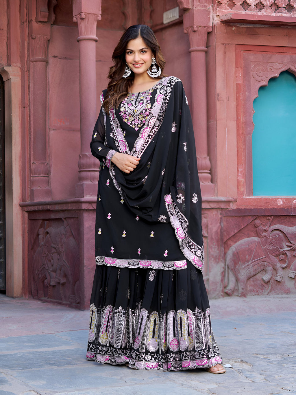 Lehenga Mart Designer Sharara Suit for women - Black - Distacart