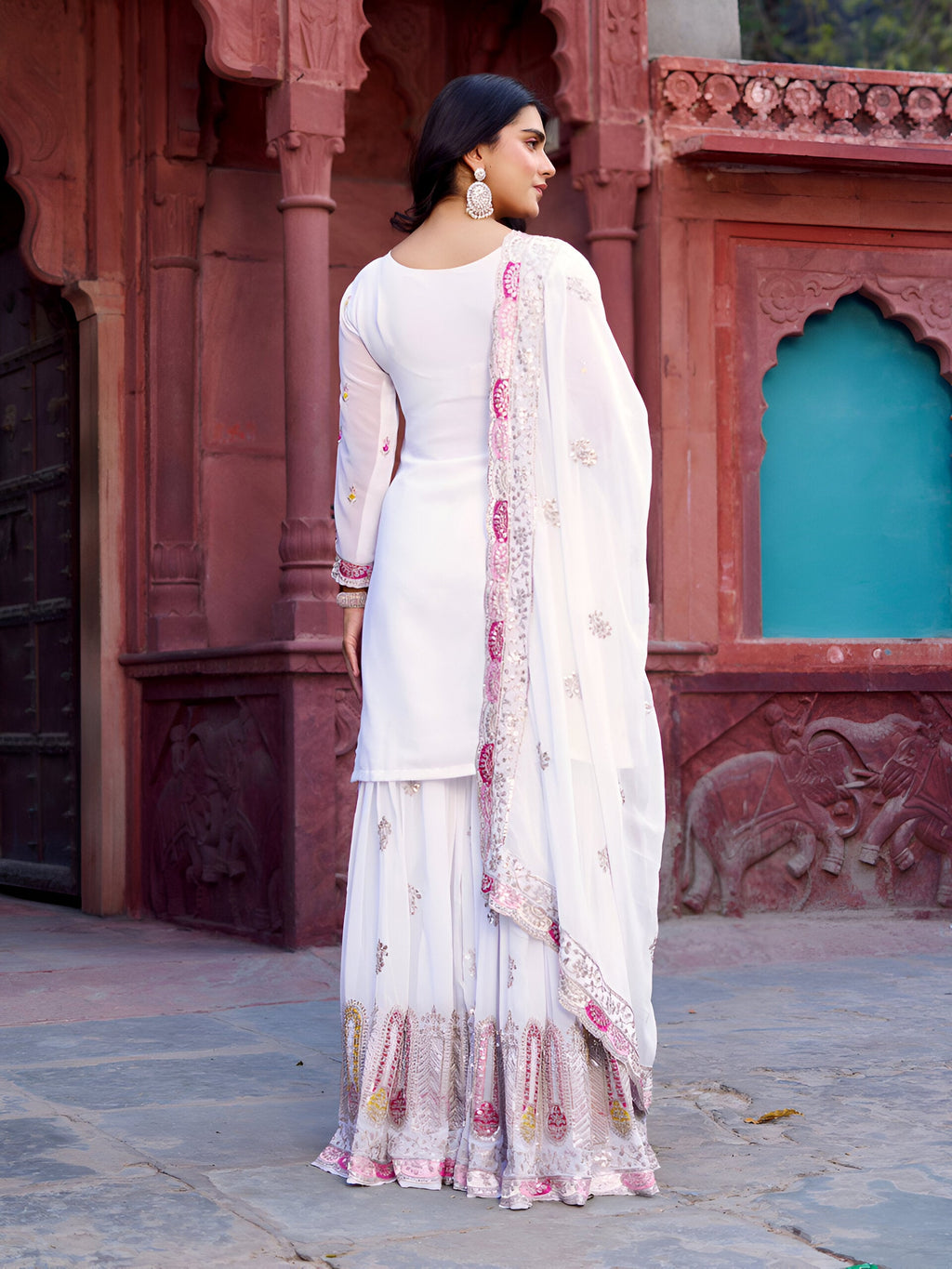 Lehenga Mart Designer Sharara Suit for women - White - Distacart