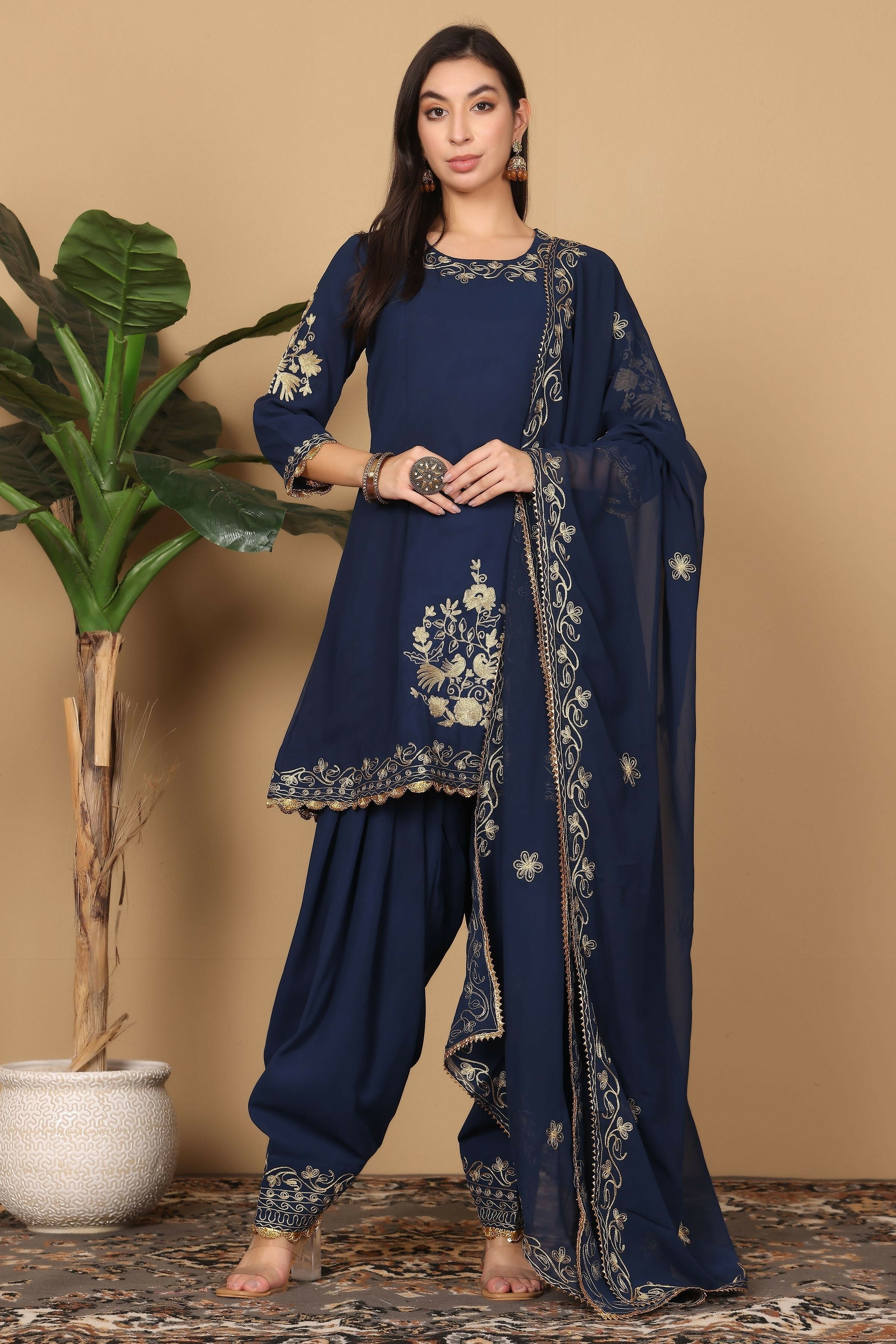 Joban Fashion Navy Blue Georgette Kurta Set - Distacart