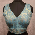 Kia Fashions Blue Banarasi With Gold & Silver Weave Readymade Blouse - Distacart