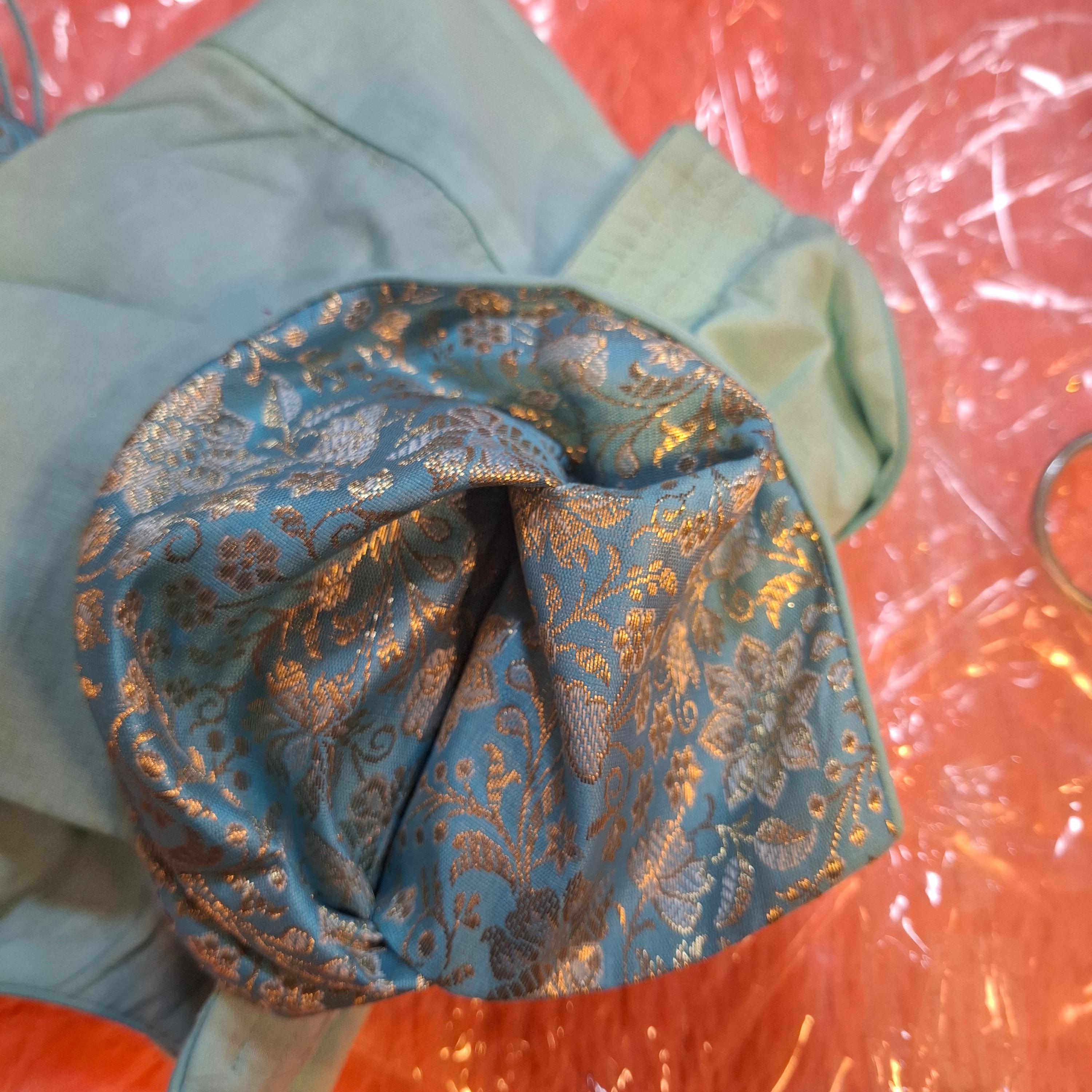 Kia Fashions Blue Banarasi With Gold & Silver Weave Readymade Blouse - Distacart