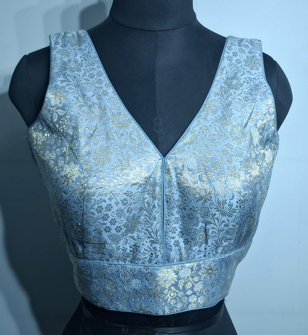 Kia Fashions Grey Banarasi With Gold & Silver Weave Readymade Blouse - Distacart