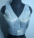 Kia Fashions Grey Banarasi With Gold & Silver Weave Readymade Blouse - Distacart