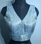 Kia Fashions Grey Banarasi With Gold & Silver Weave Readymade Blouse - Distacart