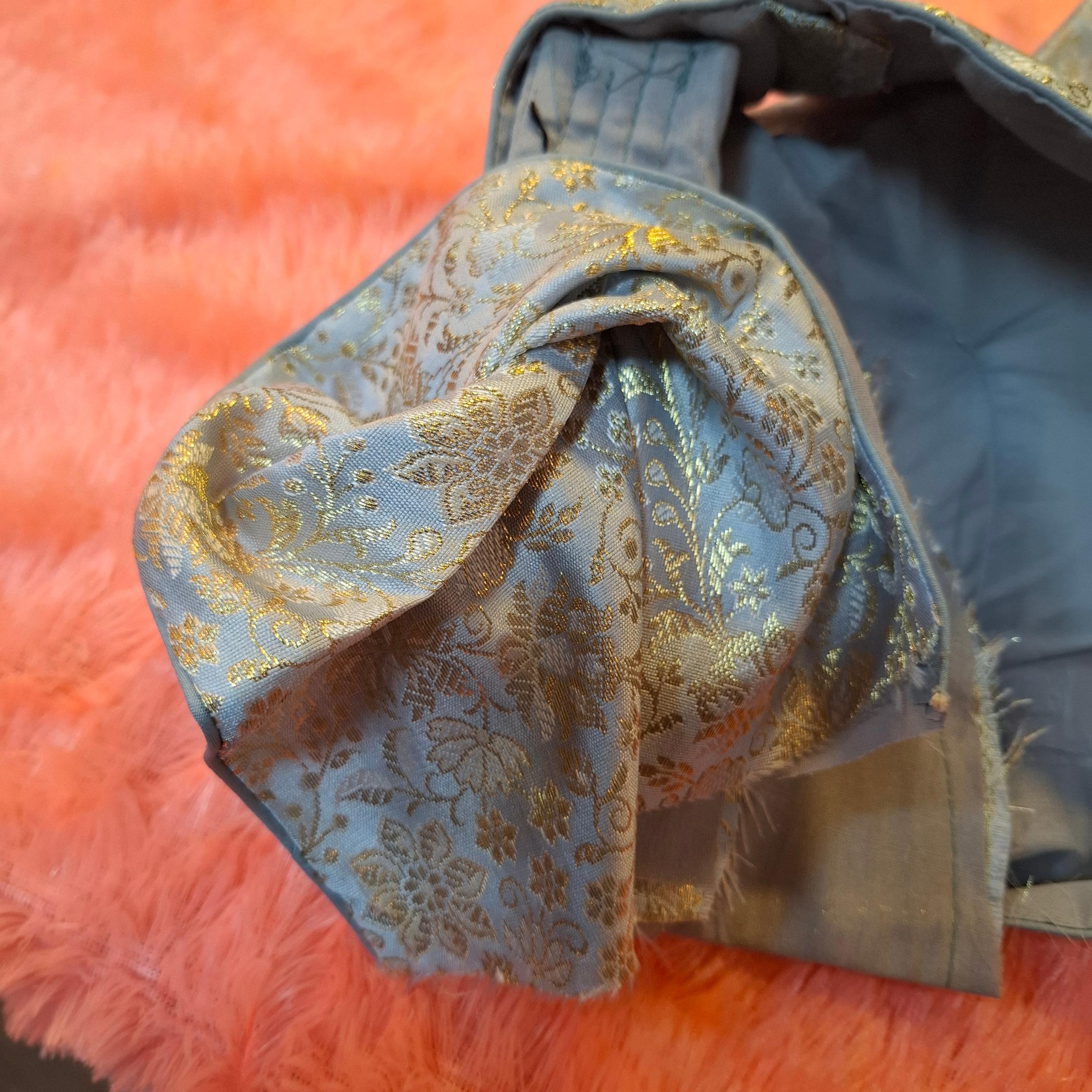 Kia Fashions Grey Banarasi With Gold & Silver Weave Readymade Blouse - Distacart