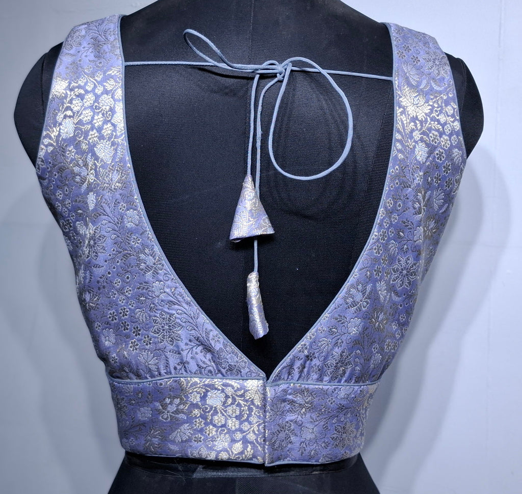 Kia Fashions Mauve Benarsi With Gold & Silver Weave Readymade Blouse - Distacart