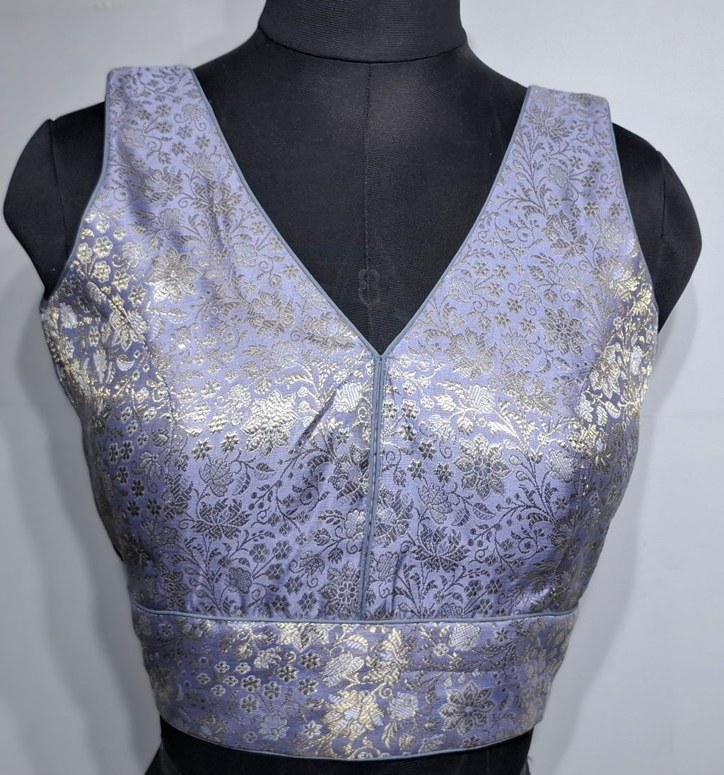 Kia Fashions Mauve Benarsi With Gold & Silver Weave Readymade Blouse - Distacart