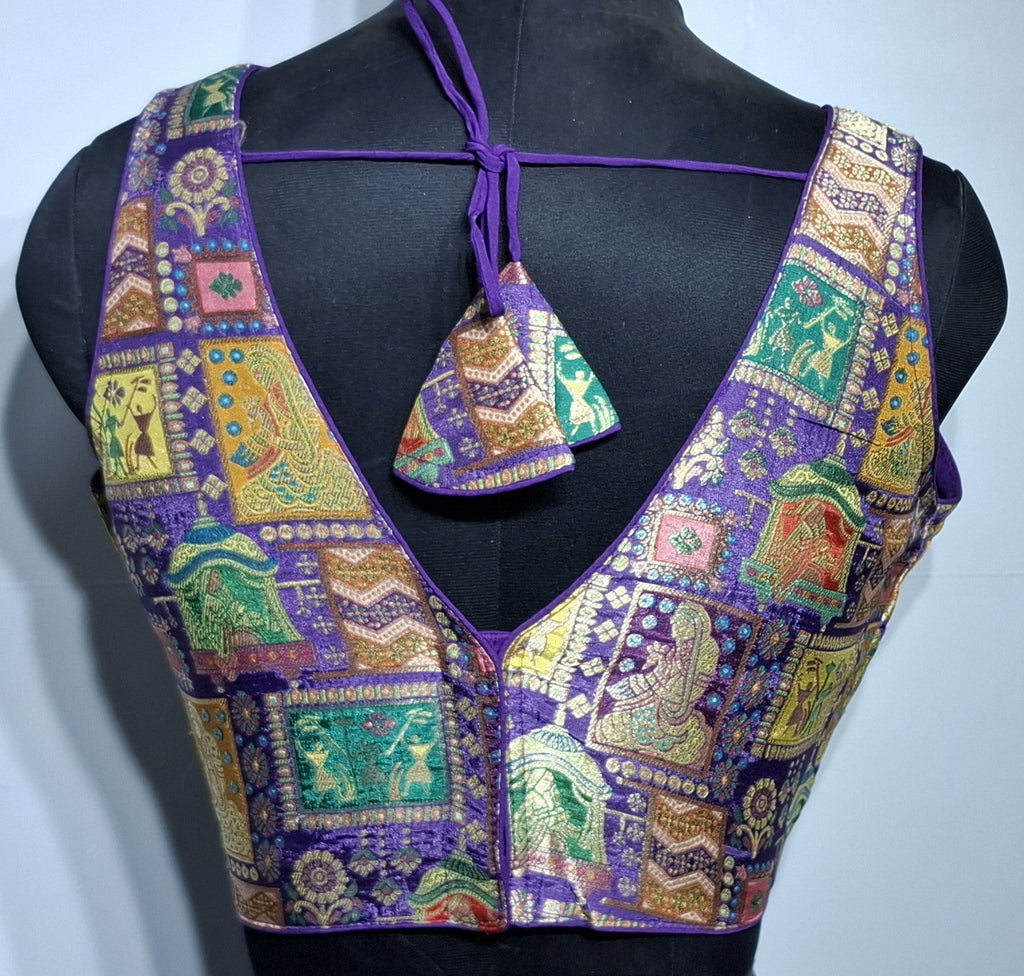Kia Fashions Purple Jacquard Weave Multi Color Weave Readymade Blouse