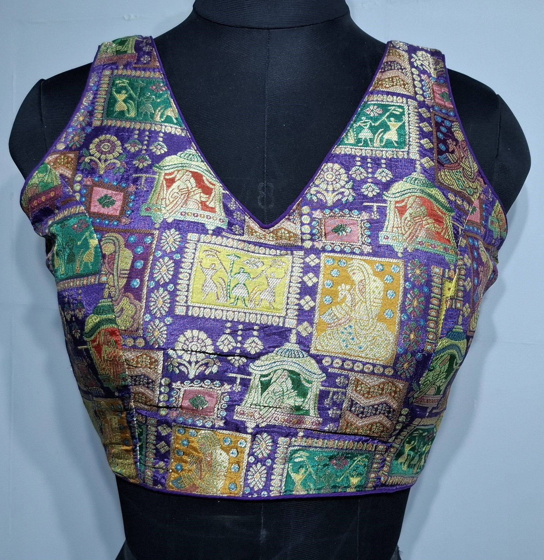 Kia Fashions Purple Jacquard Weave Multi Color Weave Readymade Blouse