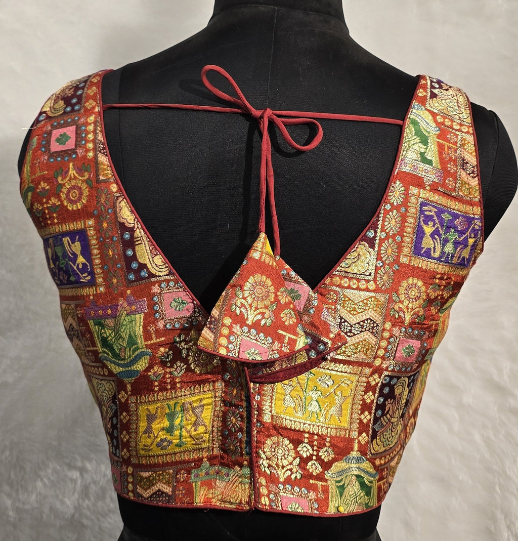 Kia Fashions Rust Jacquard Weave Multi Color Weave Readymade Blouse - Distacart
