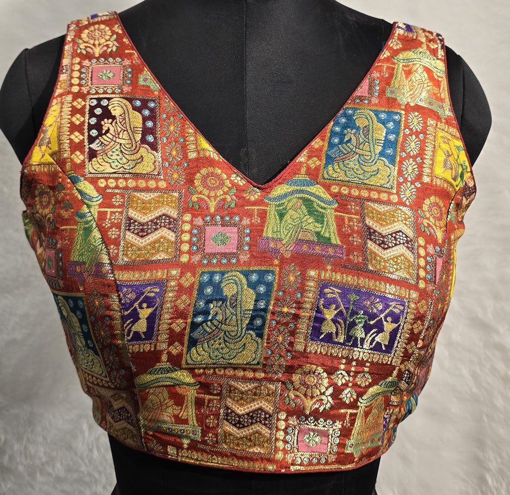 Kia Fashions Rust Jacquard Weave Multi Color Weave Readymade Blouse - Distacart