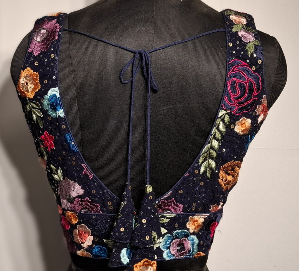 Kia Fashions Navy Blue Multi Color Embroidered Readymade Blouse - Distacart